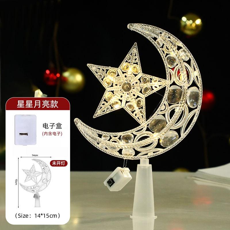 LED Christmas Tree Topper Star Moon Ornament Hollow Cutout Light Decor Holiday Home Party