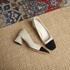 3337-2 Square Head Color Matching Middle Heel Shoes Women's 2025 New French Light Mouth Thick Heel Single Shoes Simple Commuter Women's Shoes