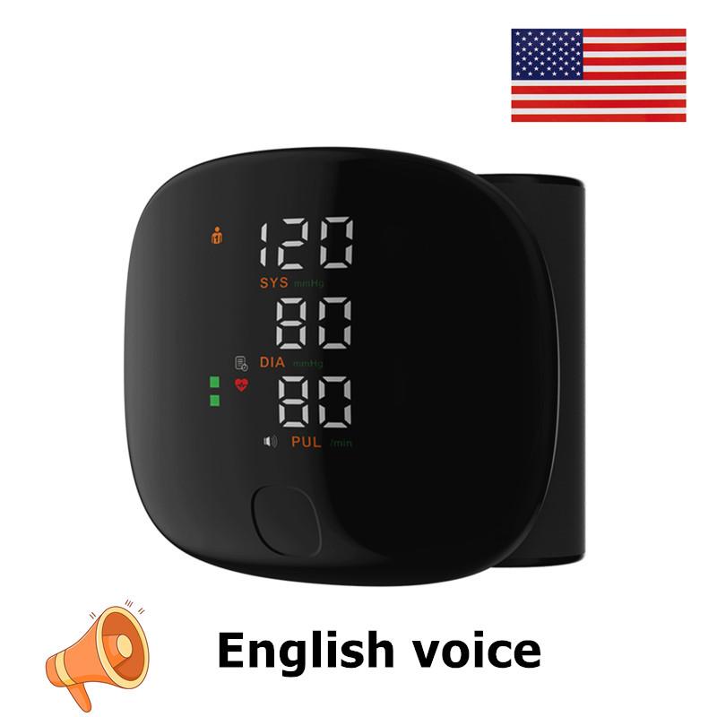 Перезаряжаемый монитор артериального давления на запястье Голосовой смарт-сенсорный светодиодный экран Цифровой автоматический тонометр АД Пульсовый сфигмоманометр сердечного ритма A01