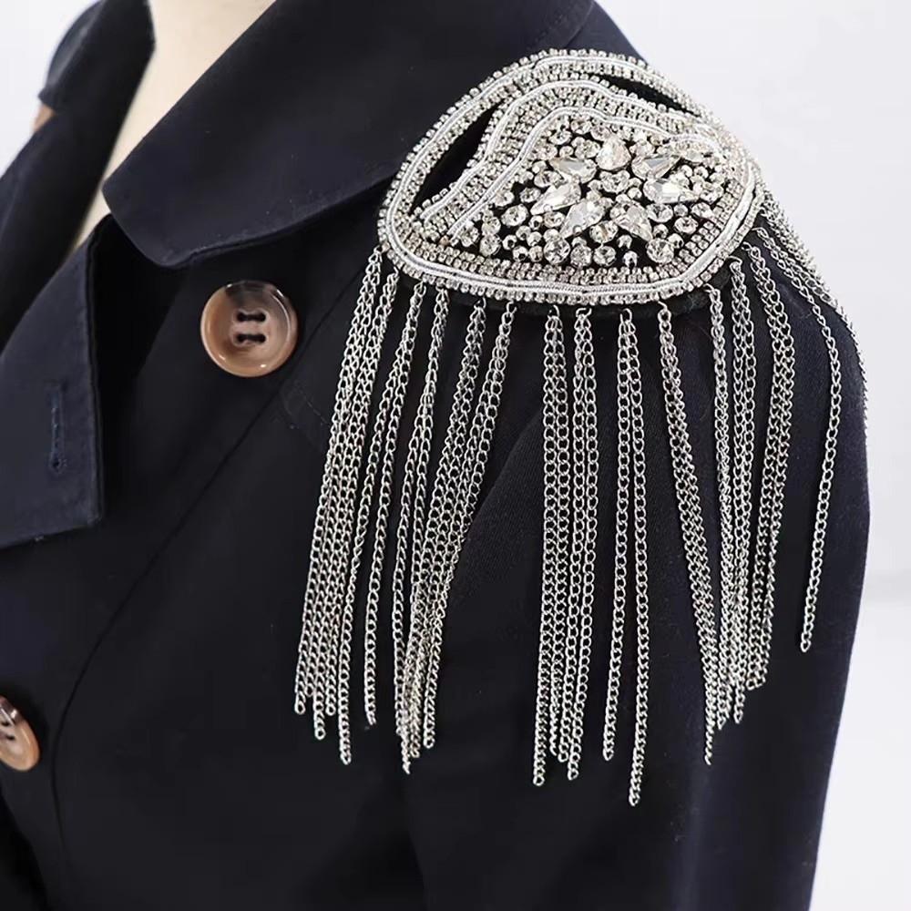 1PC Beaded Decoration Tassel Epaulette Sparkling Shoulder Brooch Pin Clothing Decoration