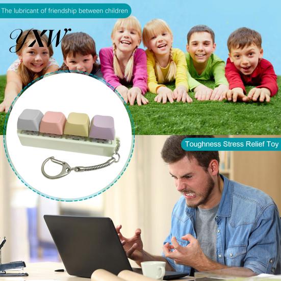 Clicking Stress Reliever Mechanical Keyboard Fidget Keychain Anxiety Relief Portable Travel Quiet Clicker Kids Adults 4 Keys Sensory Keycap Toy Gadget