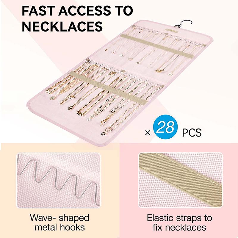 Hanging Jewelry Organizer Travel Jewelry Roll-Up Box For Wardrobe Wall Doors Holds Necklaces Earrings Rings Brooches And More