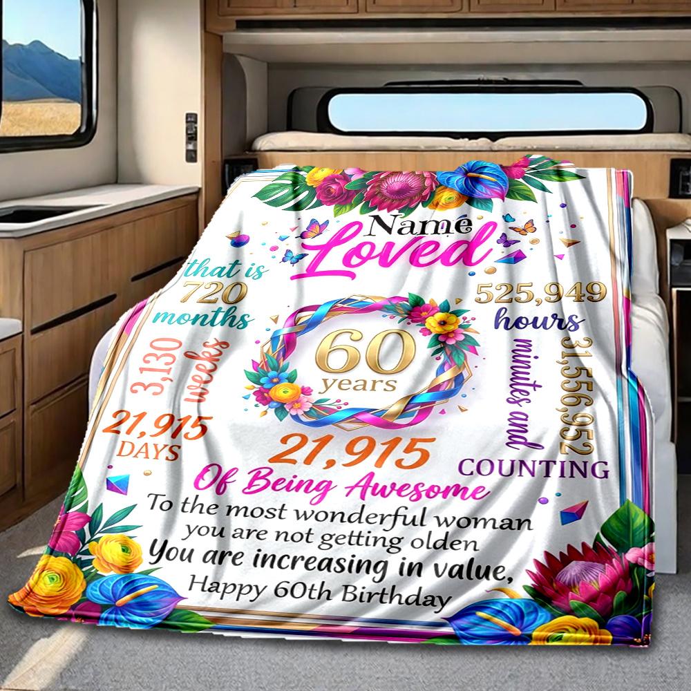 Happy 60Th Birthday Personalized Blanket Customize Your Name Comfortable Versatile For Picnics Outdoor Travel And Camping Sofa Office Four Seasons