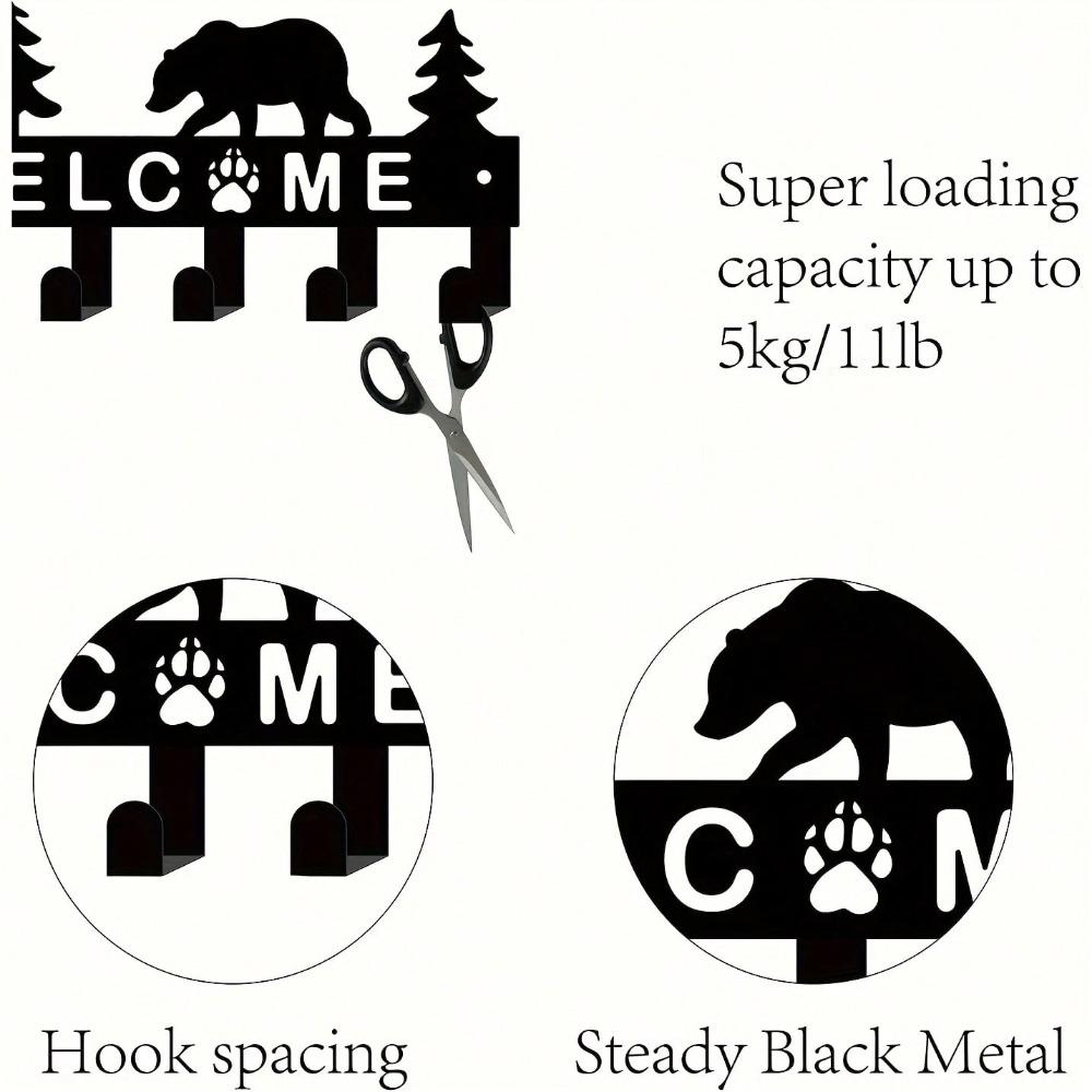 Metal Key Rack Wall Mounted Black Storage Box 6 Hooks Bear Pine Tree Design Home Decoration Gift