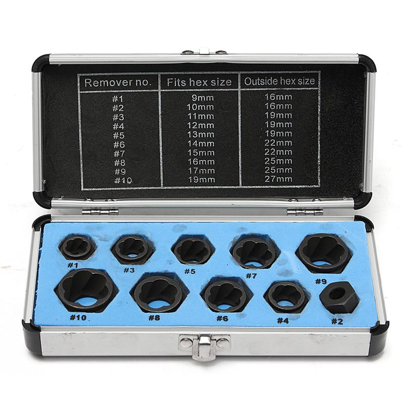 10Pcs/Set Damaged Bolts Nuts Screws Remover Extractor Removal Tools Set (9-19mm) Threading Tool Kit Black Nuts With 4 Styles