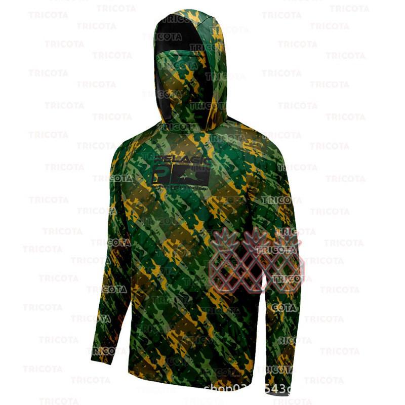 Mens UPF 50 Sun Protection Long Sleeve Hooded Fishing Shirt Breathable Quick-Dry Outdoor Performance Tee Hiking Camping