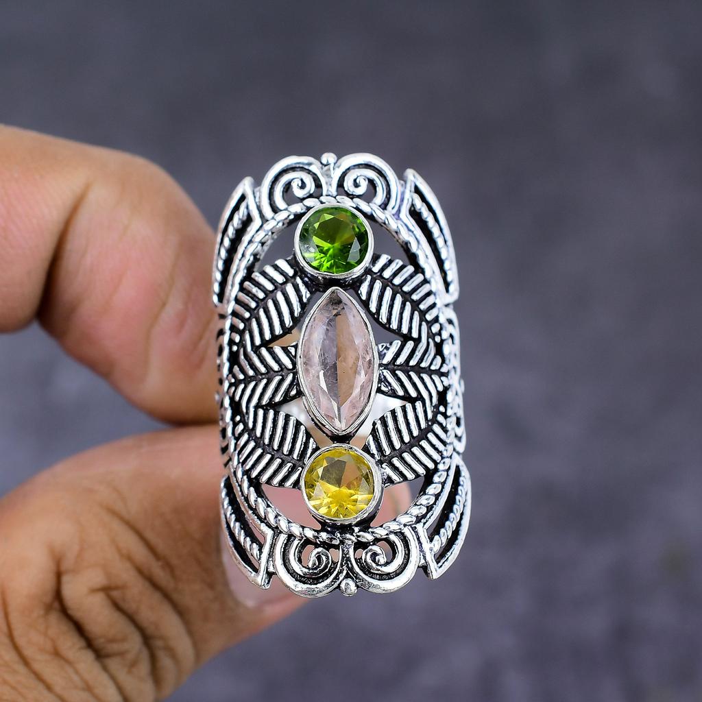 Кольцо из серебра 925 пробы с натуральным морганитом, цитрином, ручной работы S.10 U5t76