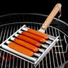Гриль-ролики для хот-догов BBQ Инструменты Ролик для хот-догов с очень длинной деревянной ручкой Нержавеющая сталь Стойка-ролик для сосисок Аксессуары