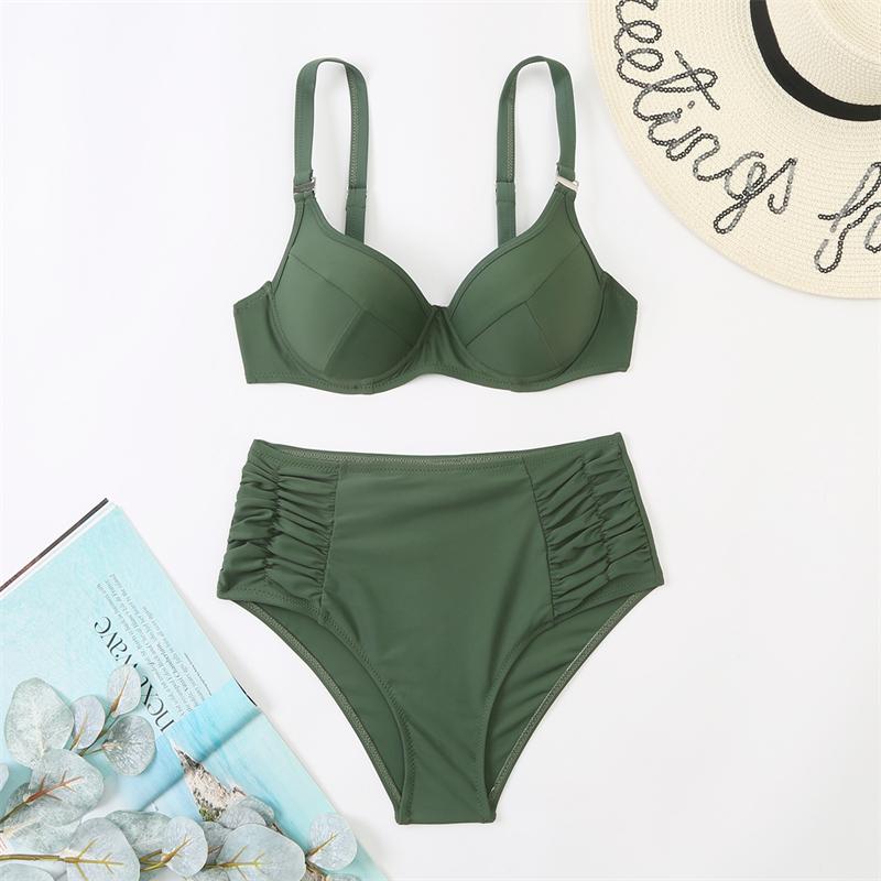 Купальники с эффектом пуш-ап, женский купальник, бикини с высокой талией, однотонный комплект бикини, сексуальный комплект бикини, женский купальный костюм, купальный костюм, пляжная одежда