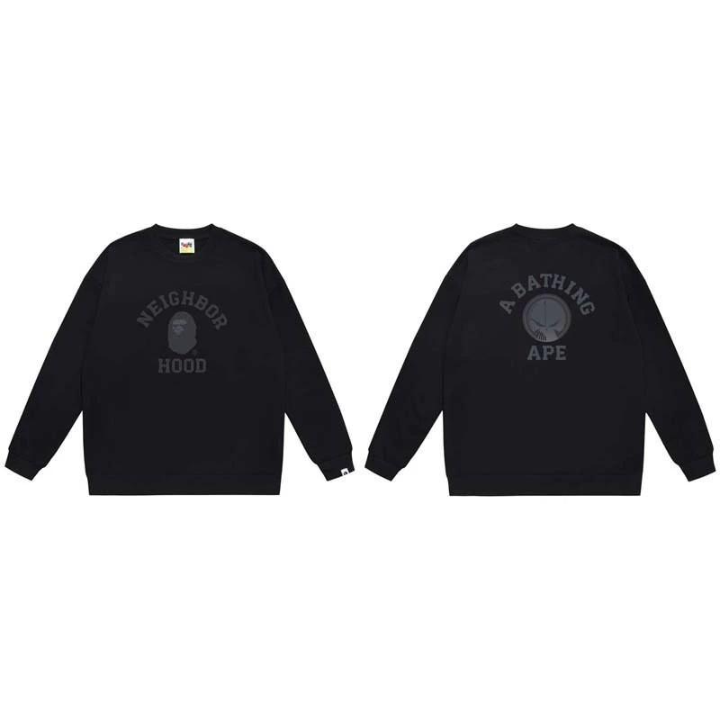BAPE-Style Heavyweight Cotton Crewneck Sweatshirt Mens Oversized Streetwear Pullover Fall