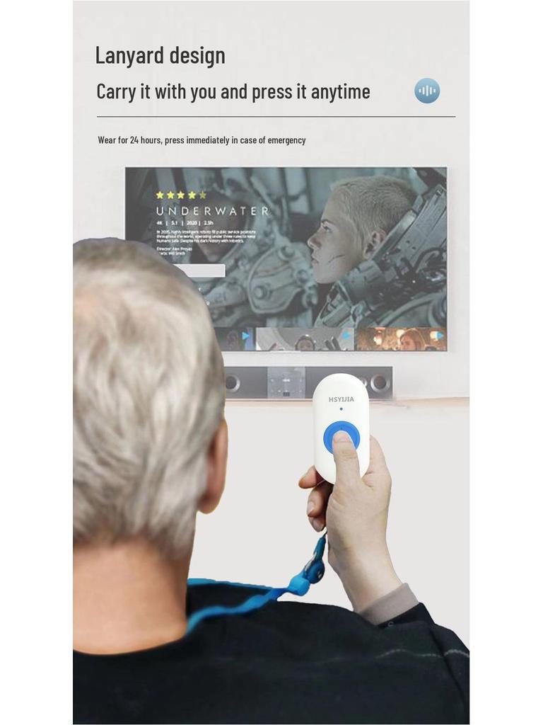 Беспроводная кнопка экстренного вызова для пожилых - Домашний дверной звонок с мигающим светом и вибросигналом