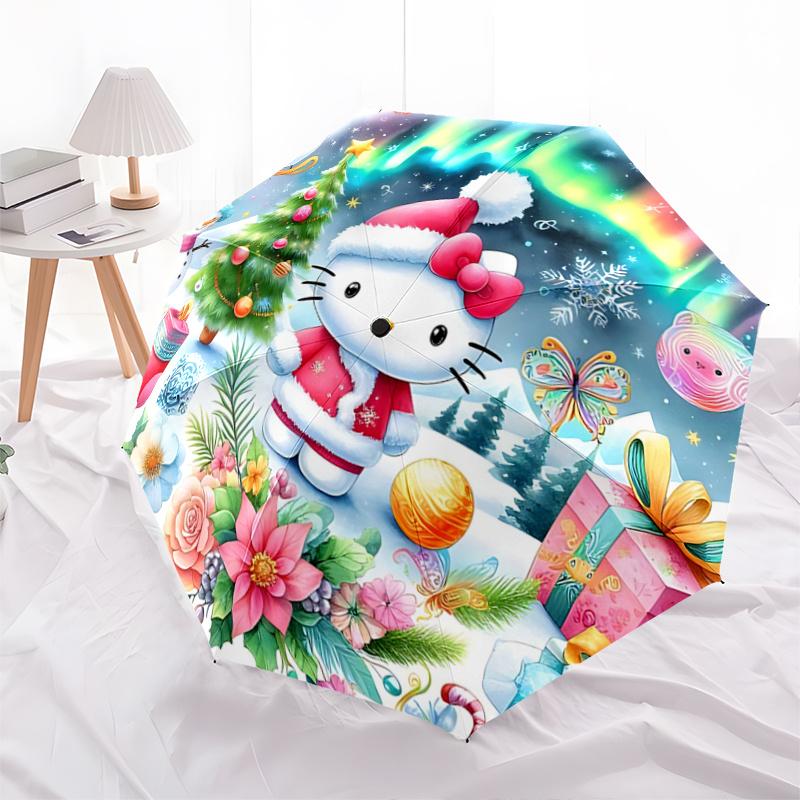 1pc Hello Kitty Christmas Edition Automatic Opening/Closing Umbrella with Foldable Design, 8-Rib Iron Frame, Outdoor Use, Festive Gift for Fans, Trave