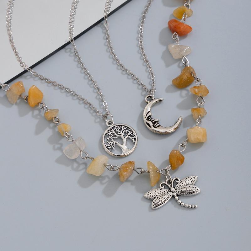 Vintage Sweet Multi-layered Necklace for Women Stars Moon Sun Pendant Crystal Stons Beaded Necklaces Jewelry Accessories