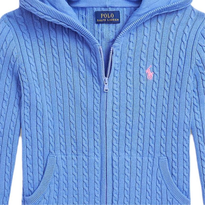 Детский свитер Polo Ralph Lauren однотонный с капюшоном, длинным рукавом и застежкой-молнией, цвет порт-синий 313916533-009