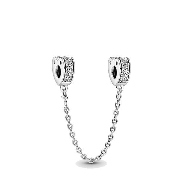 Silver 925 Zirconia Butterfly Flower Crown Safety Chain Charm Bead Fit Bracelet Pendant DIY Jewelry For Women