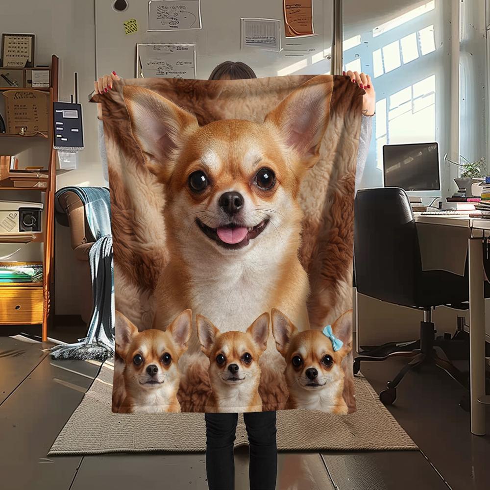 1 шт. Фланелевое одеяло с принтом собаки Чихуахуа и Пуделя, Высокое качество, Удобное для всех сезонов, Декор для дома, Тепло и уют, Идеально для подарков