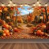 Autumn backdrop with pumpkins, maple leaves, farm animals, for Thanksgiving photos, children's birthdays, etc.1028