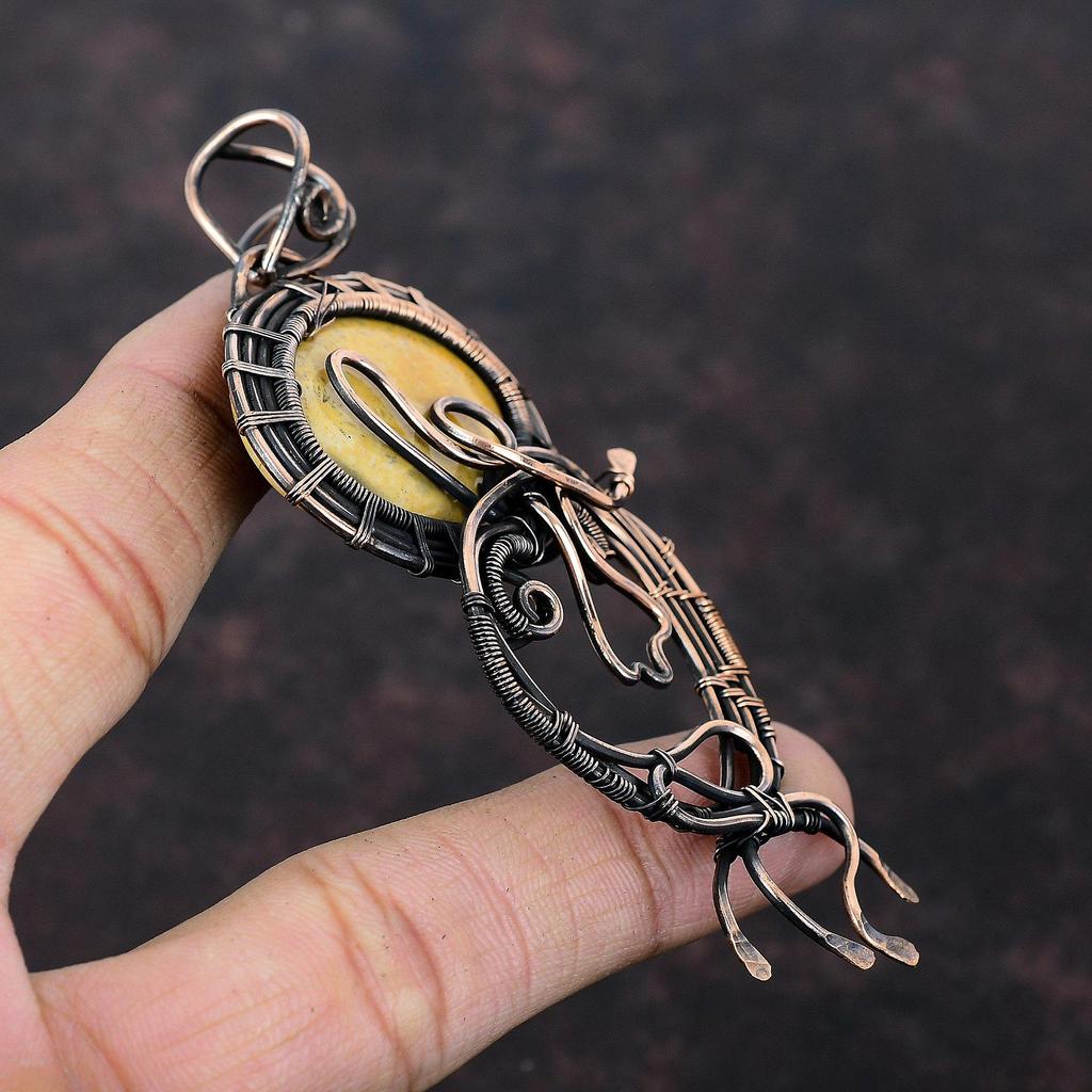 Подвеска из ископаемого коралла, обернутая медной проволокой, подвеска из настоящего драгоценного камня, потрясающая медная бижутерия, подвеска ручной работы из ископаемого коралла, ювелирные изделия для подарка