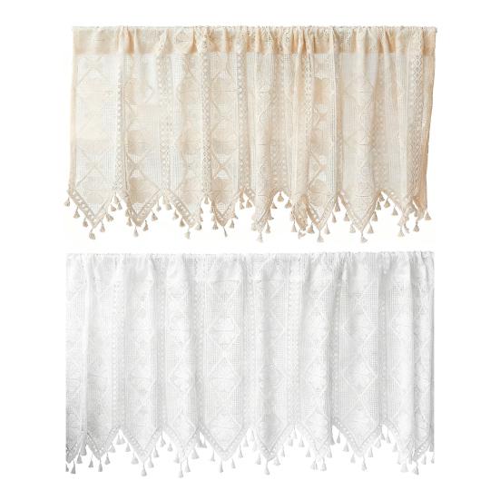 Французское кружевное занавеска винтажная короткая прозрачная занавеска для шкафа фермерский дом деревенский бохо маленькое окно кулиска светофильтрующая вязаная крючком занавеска