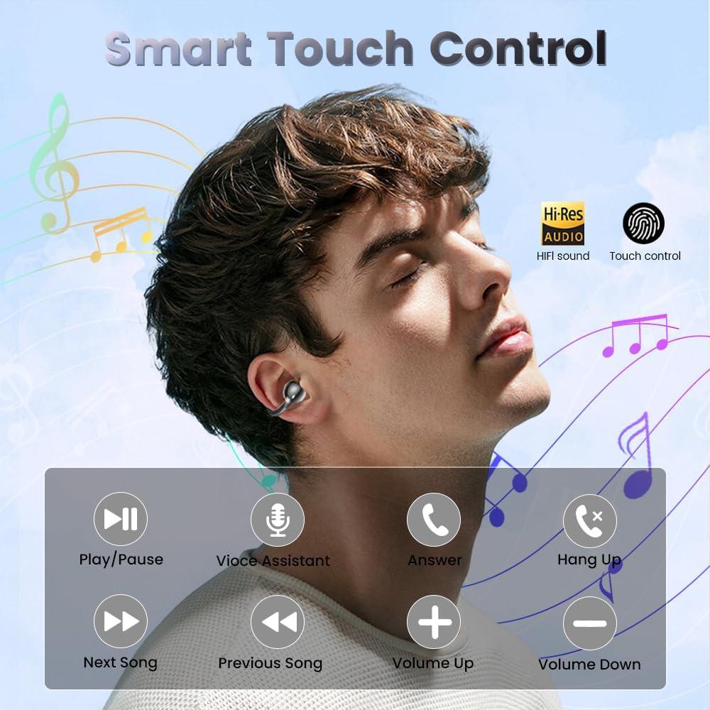 UYUXIO Wireless Earbuds BT 5.4 Clip on Earphone with 72H Play Time XP7 Waterproof Long-Battery Life Over Ear Buds for Sport