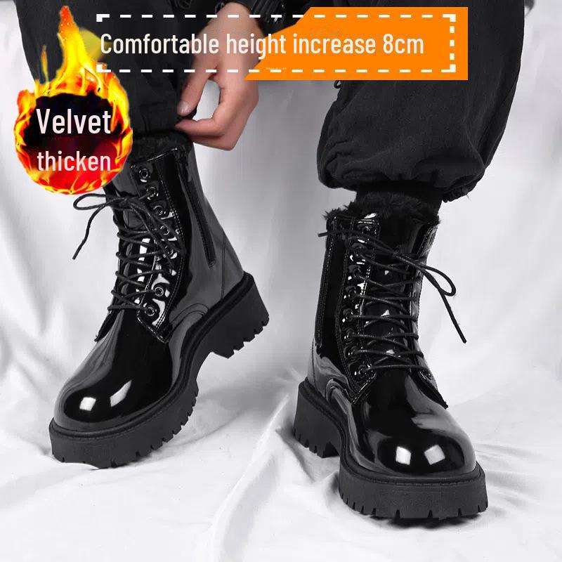 COS Men's Genuine Leather British Style Height-Boosting 10cm Motorcycle Martin Boots