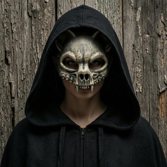 Dark Style Cosplay Prop Animal Skull Masque for Adults, Scary Cat Half Face Realistic Skeleton Masque, Creepy Halloween Party Accessory Cosplay,
