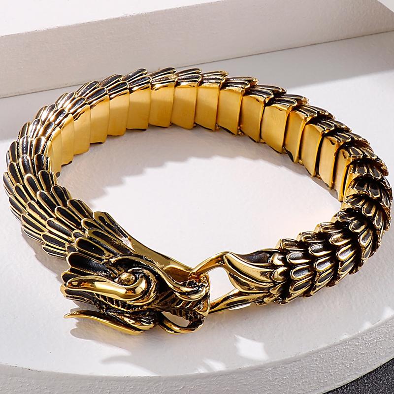 Крутой браслет-цепочка с килем в виде тела дракона для мужчин, тяжелый золотой цвет, мужские браслеты из нержавеющей стали, браслеты в стиле панк-рок, ювелирные изделия для мальчиков