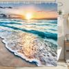 1 шт. Занавеска для душа «Океанский закат» - Яркий принт с пляжной сценой, Идеально подходит для прибрежных ванных комнат, Дизайн с океанской сценой