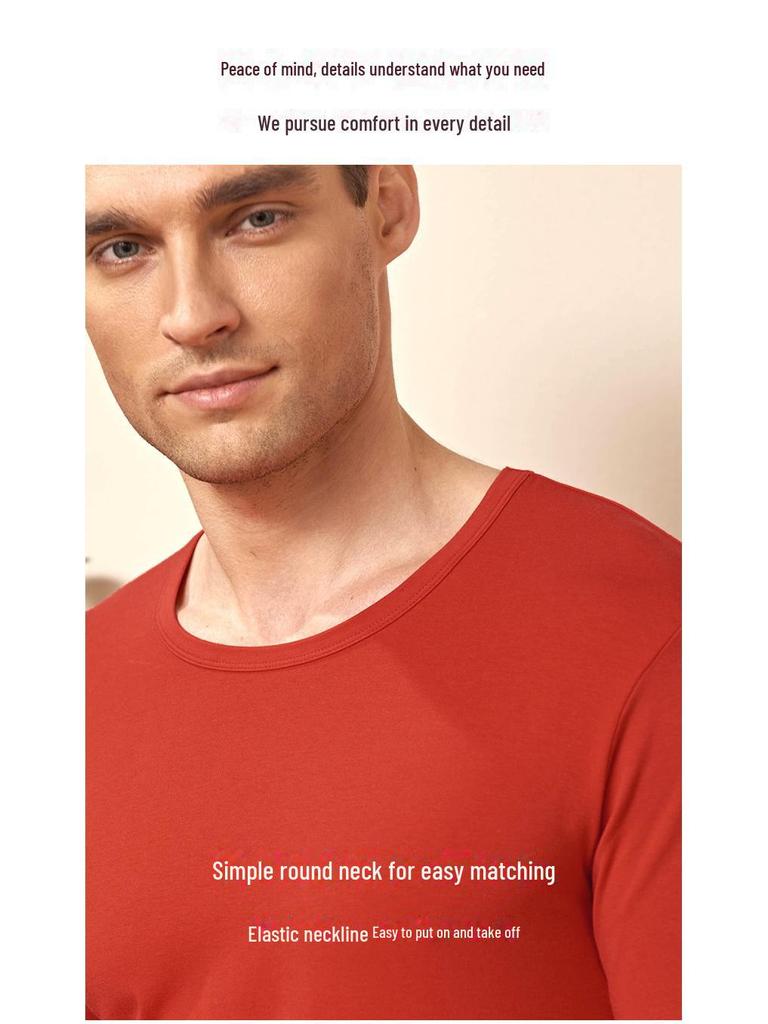 Мужской комплект термобелья из чистого хлопка с круглым вырезом - легкая, дышащая осенняя нижняя одежда