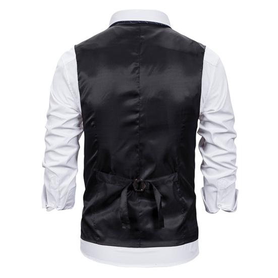 Мужской деловой жилет, деловой жилет с цепочкой, декор без рукавов, облегающий однобортный однобортный жилет с v-образным вырезом, против морщин, накладные карманы, мужское пальто