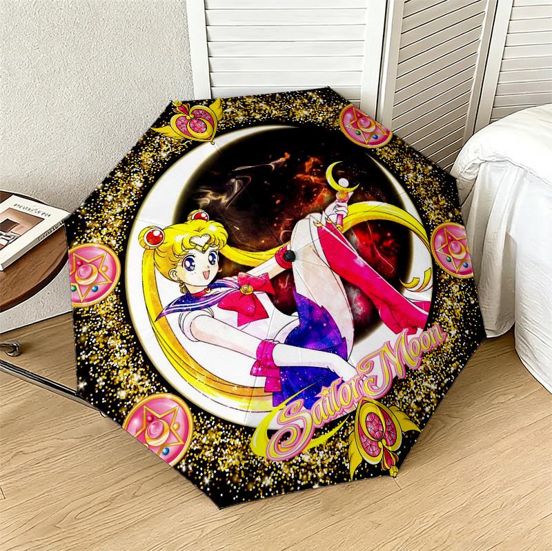 Sailor Moon Magic 8 Ribs 3Fold Black Glue Uv Protection Umbrella Sun Protection Rainproof Compact Folding Umbrella For Travel Daily Use C923357