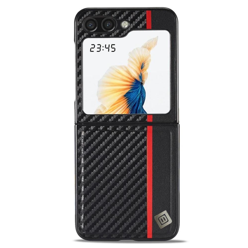 Чехол из углеродного волокна и ПУ-кожи для Samsung Galaxy Z Flip 7 FE 6 5 4 3 Flip7 Flip6 Flip5 Flip4 5G Гибридная жесткая крышка
