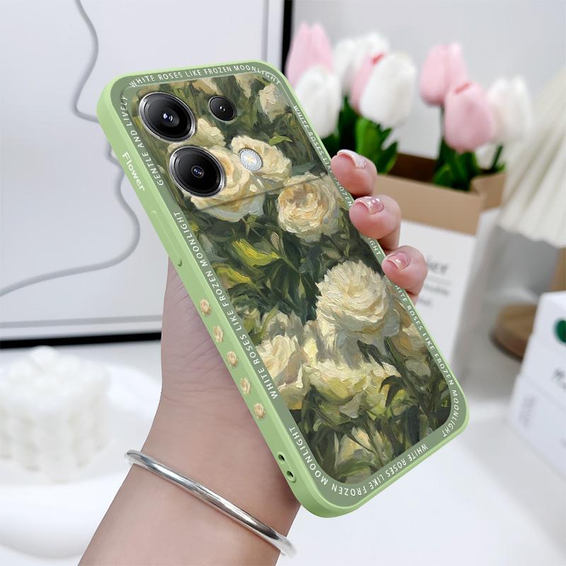 Элегантный белый чехол-накладка с розой для Xiaomi Poco F7 X7 X6 F6 M6 M5 M5S F5 X5 F4 X4 M4 F3 M3 X3 Pro 4G 5G GT Силиконовый чехол