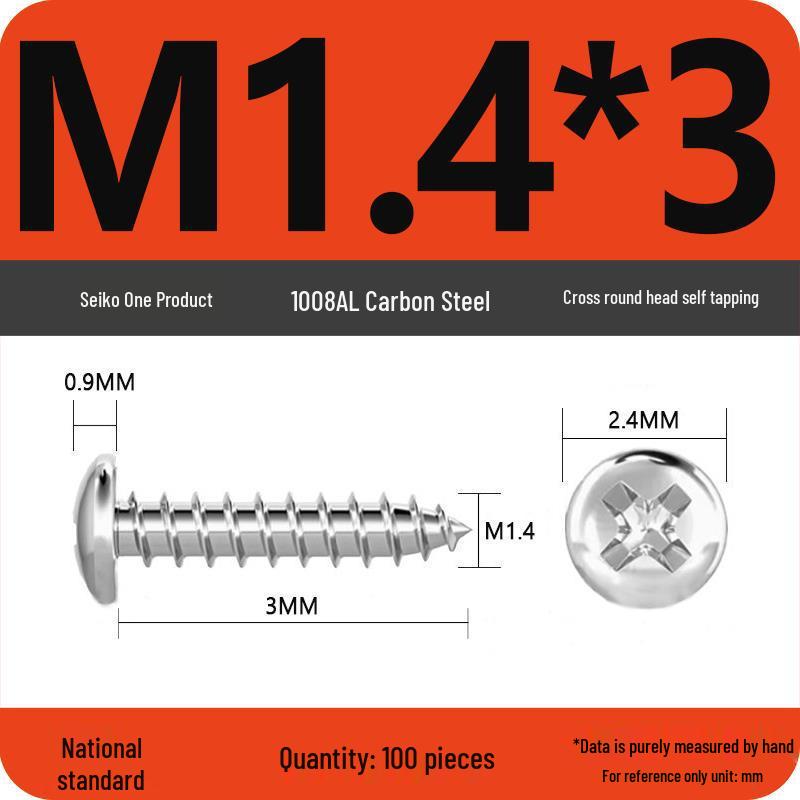 Galvanized Self-Tapping Screws, Round Head, White Zinc, PA Cross Pan, Pointed Tail M1.2-M4
