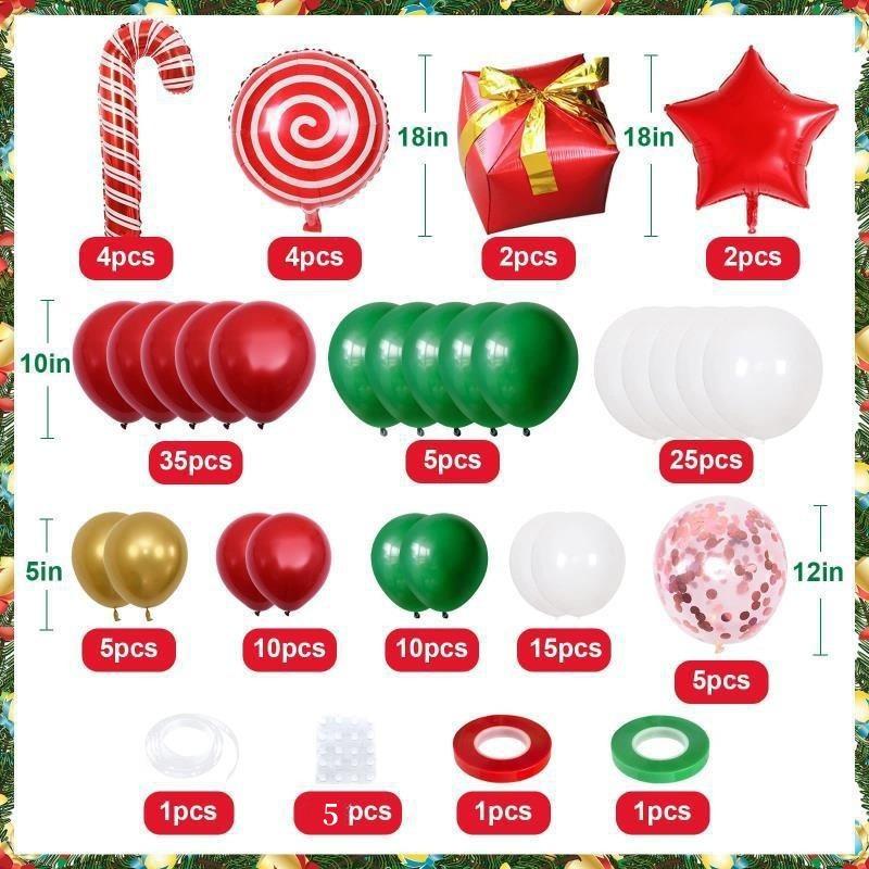 130PCS Christmas Balloon Collection Candy Cane Aluminum Film Balloon Red Green White Christmas New Year Balloon Chain Arch Wreath Set