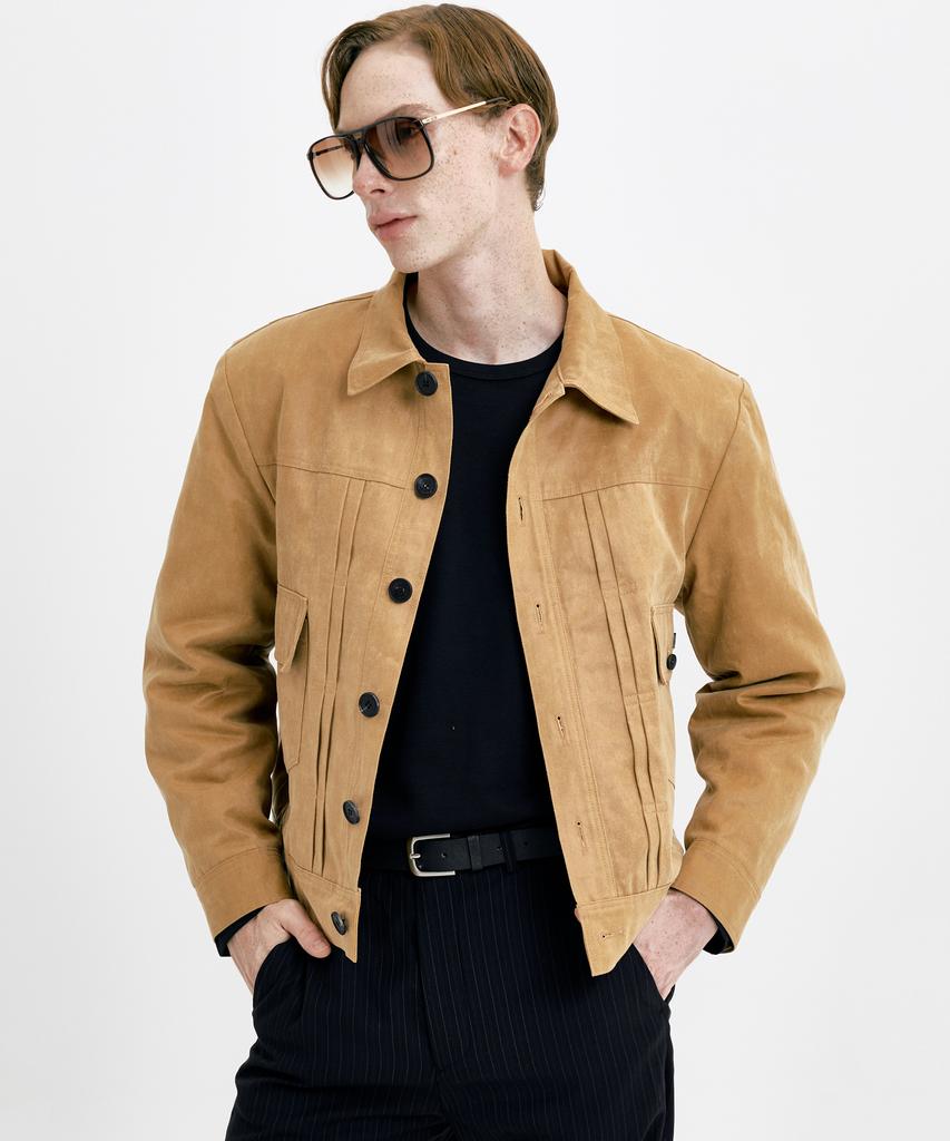WUNDER GEIST Pleated Faux Leather Suede Camel Jacket