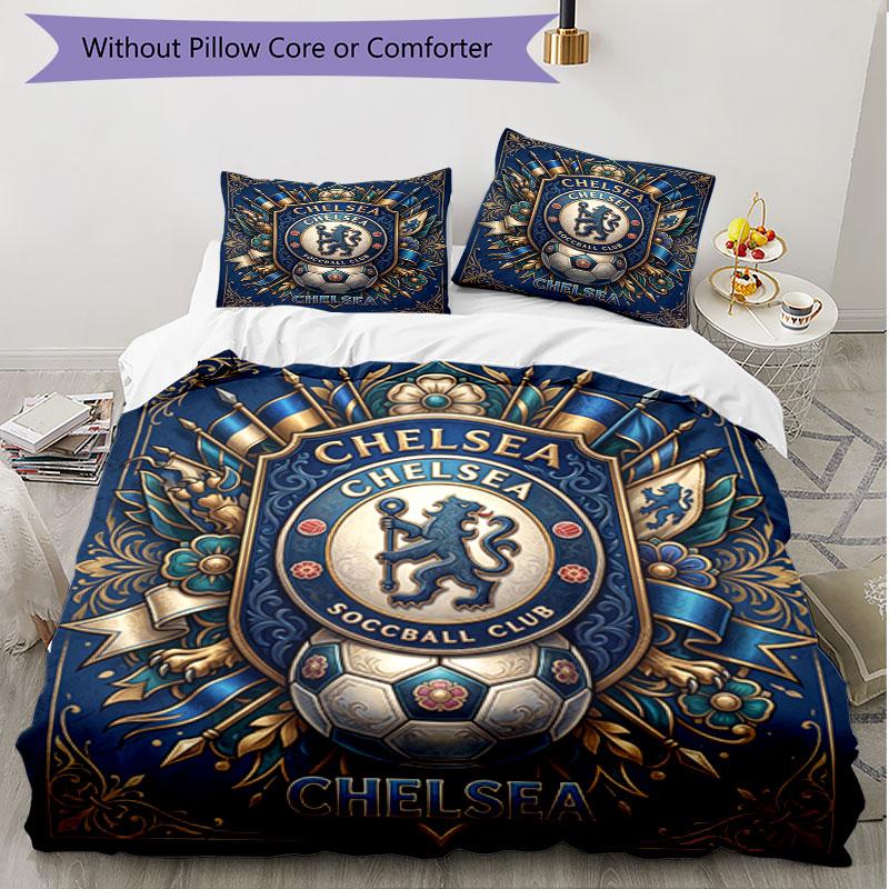 3pcs Duvet Cover Set (1*Duvet Cover + 2*Pillowcase, Without Core), Chelsea FC Print Soft All‑Season Bedding Set, Home Bedroom Decor Gift