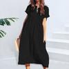 Women's Cotton Linen Maxi Dress Casual Short Sleeve V-Neck Sundress Loose