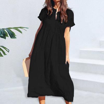 Женское хлопковое льняное платье макси, повседневное, с коротким рукавом, V-образным вырезом, сарафан, свободный