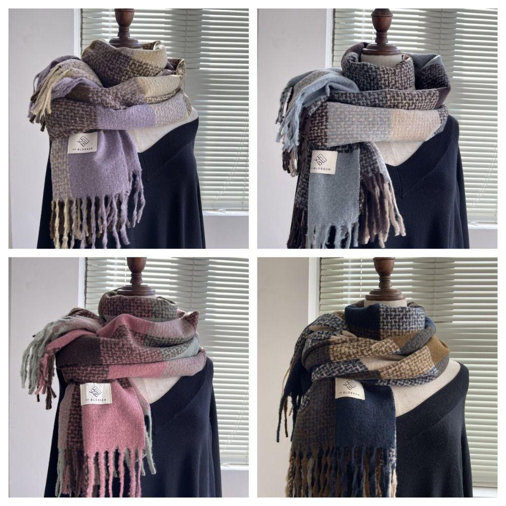 Korean Style Winter Cashmere Shawl Thickened Plaid Knitted Scarf Fashion   Women/Men