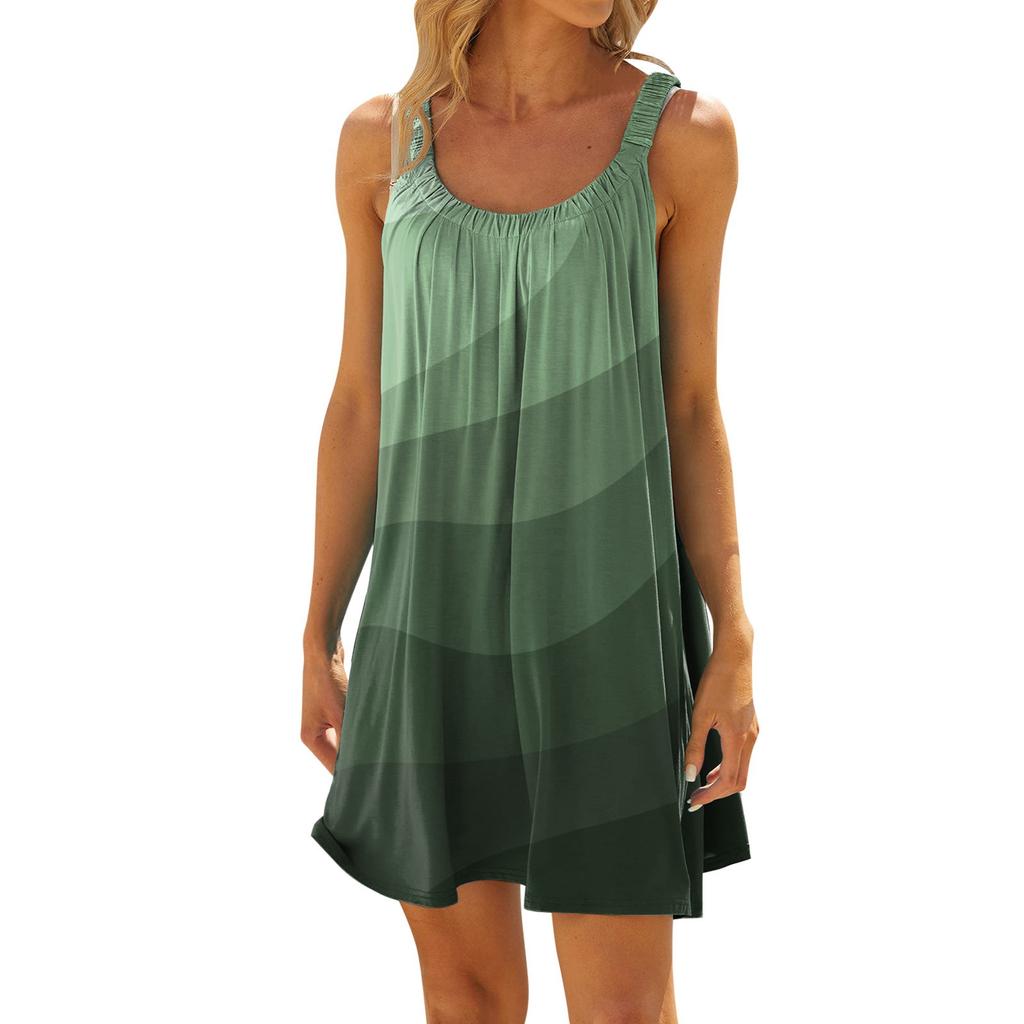 Женское модное летнее пляжное повседневное милое платье на бретельках без рукавов с принтом