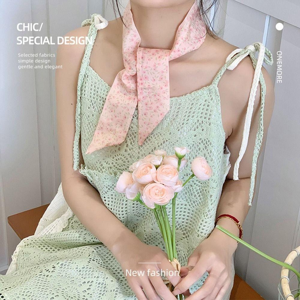 Printed Scarf Headband Ribbon Long Scarves Sweet Floral Scarf Beach