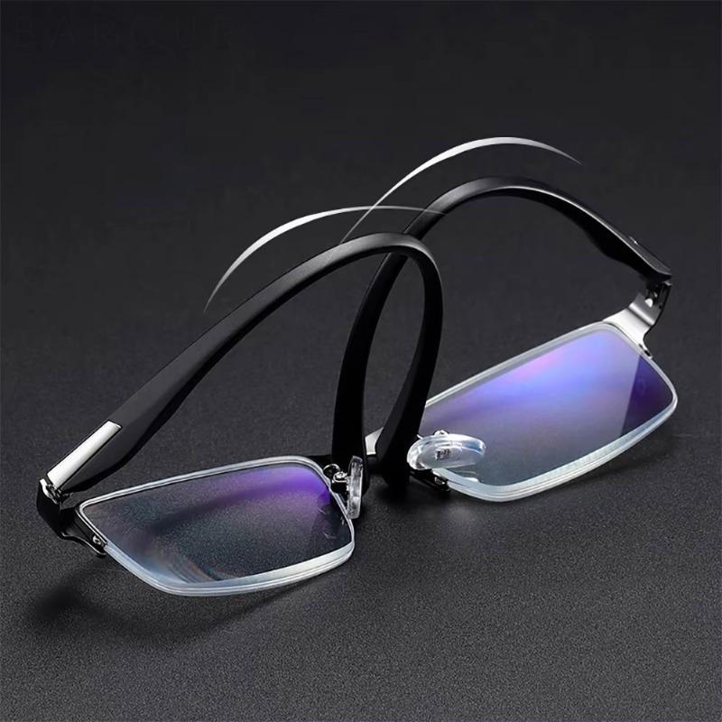 Винтажные мужские очки Сверхлегкие Металлические Полуободковые Компьютерные Очки для Мужчин и Женщин Повседневный Деловой Стиль с Плоскими Зеркальными Линзами