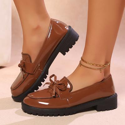 Лоферы большого размера, женские туфли-одиночки, новинка 2025 года, весна-осень, лакированная кожа, с бантом, туфли Мэри Джейн, повседневная женская обувь