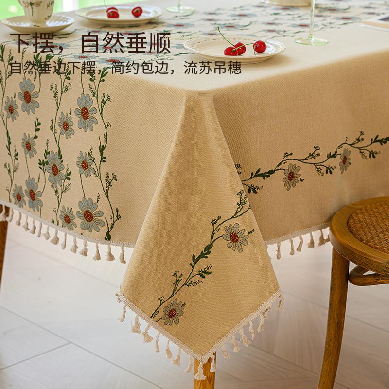 High-Grade Embroidery Pastoral Small Fresh Tablecloth Cotton And Linen French Pastoral Tablecloth High-Grade Light Luxury Household