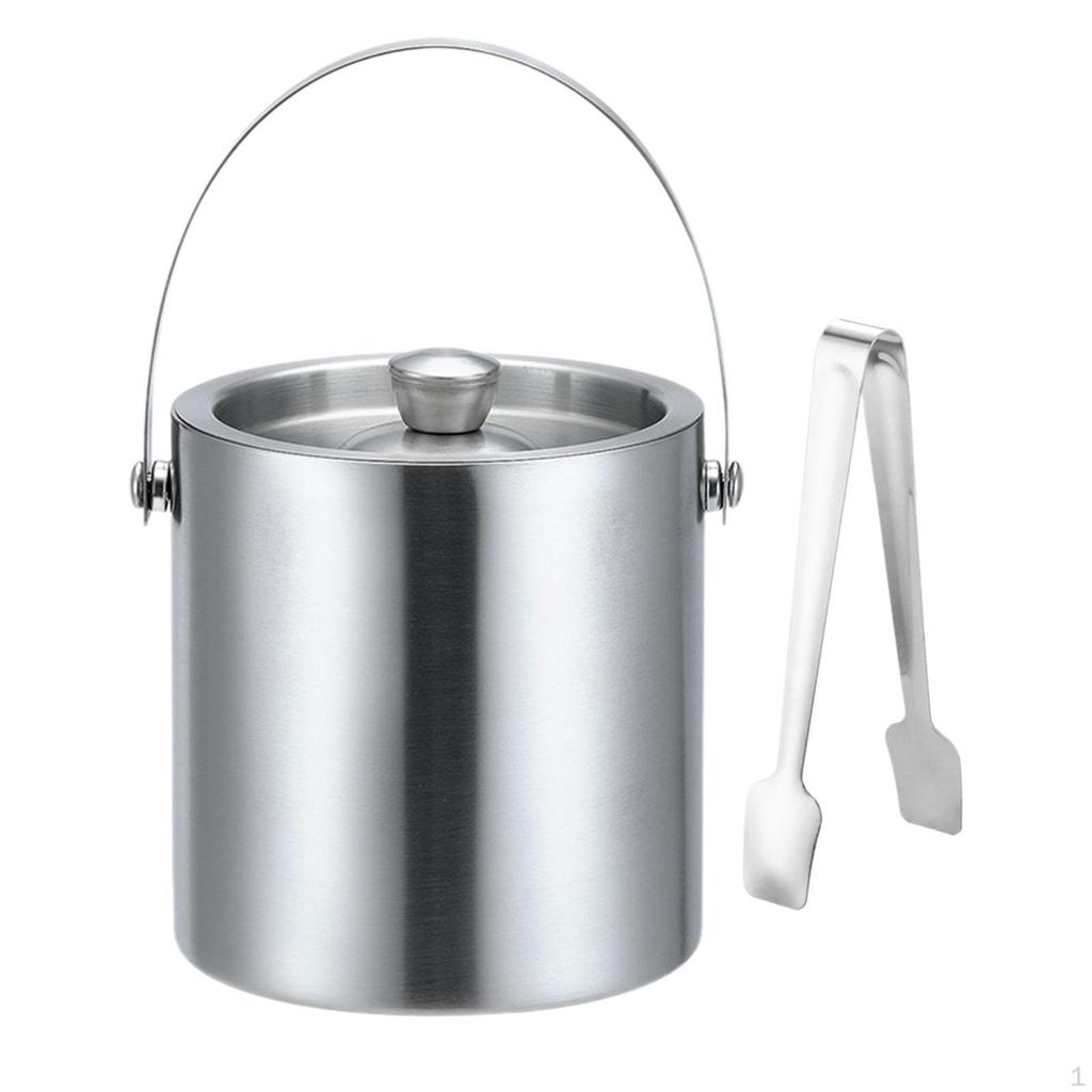 Ice Bucket Double Walled Cube Container Tub with Lid and Tongs for Dining Room