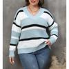 Women's Plus Size Pullover Fall New V Neck Color Patchwork Fashion Sweater