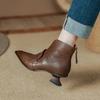Мода Большой размер 42 Осень Женские ботинки Острый носок Каблук-рюмочка Ботильоны Кожаная обувь Женские Элегантные Низкий каблук До щиколотки Зимние Zapatos De Mujer