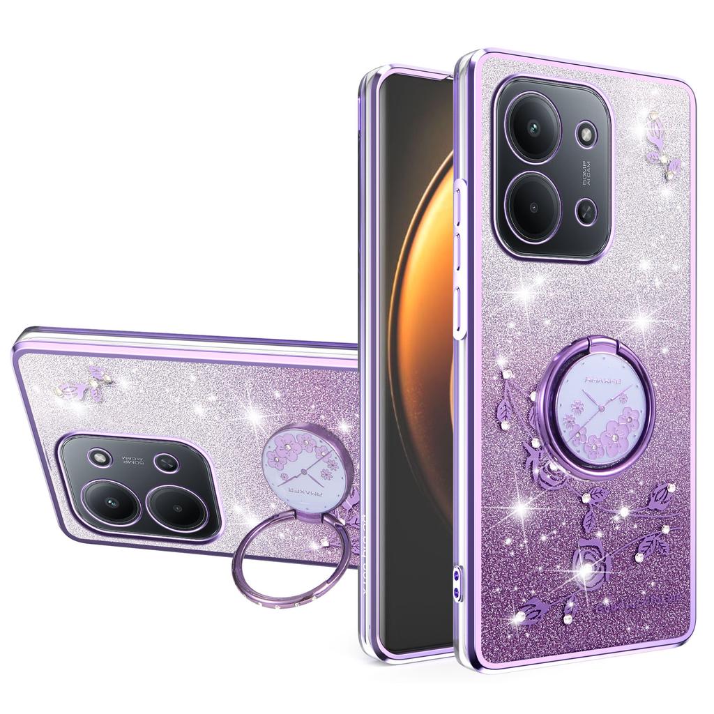 Для Xiaomi Redmi 15C 4G (Глобальный) (171 мм) Чехол Кольцо Подставка ТПУ Цветы Чехол для Телефона Градиент Блестки