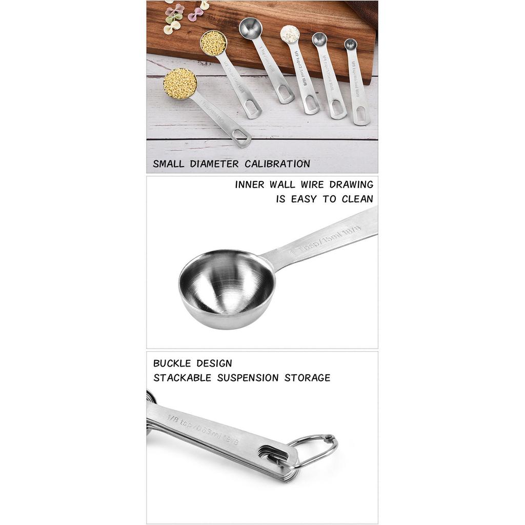 Набор мерных ложек из нержавеющей стали с металлической кольцевой вешалкой для выпечки и приготовления пищи